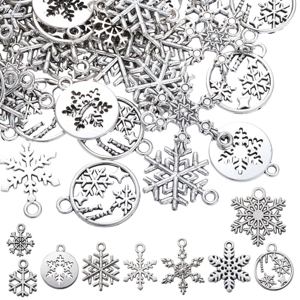 8194 250Pcs 10 Styles Assorted Snowflake Charms for Jewelry Making Antique